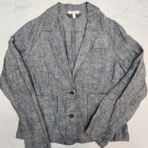 Eileen Fisher PM Linen Striped Classic Button Front Blazer Lagenlook Capsule